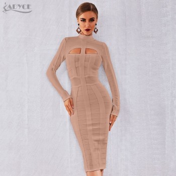 White Bodycon Bandage Dress Long Sleeve Sexy Hollow Out Club